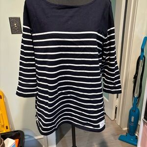 Talbots Navy and White Striped Long Sleeve Top
